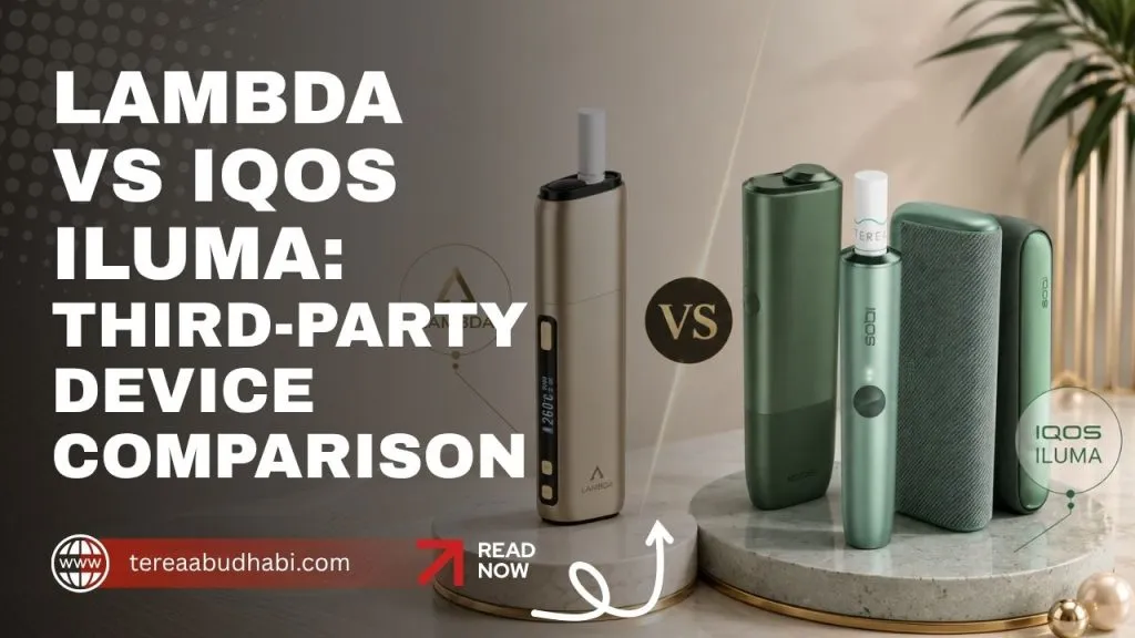 A Lambda induction device beside an IQOS ILUMA device